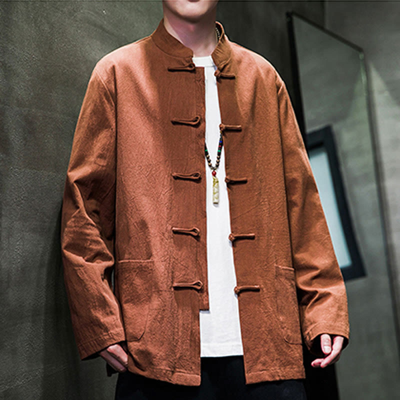 Buddha Stones Einfarbiger Tang-Anzug aus Baumwolle und Leinen mit Froschknöpfen und Taschen - image 23