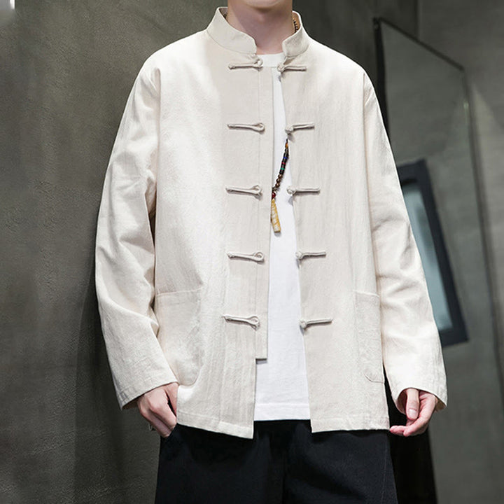 Buddha Stones Einfarbiger Tang-Anzug aus Baumwolle und Leinen mit Froschknöpfen und Taschen - image 13