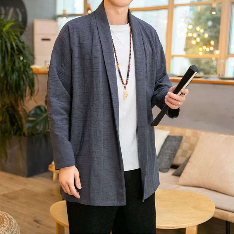 Buddha Stones Fallen Einfache Lose Plain Leinen Mischung Herren Mittellangen Mantel Kleidung - image 1