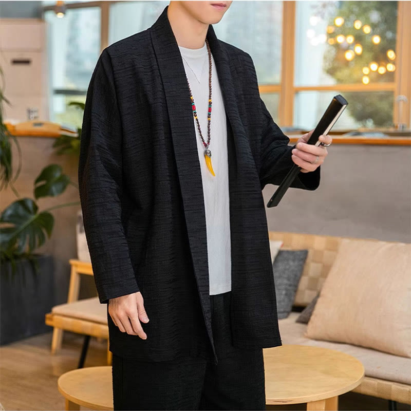 Buddha Stones Fallen Einfache Lose Plain Leinen Mischung Herren Mittellangen Mantel Kleidung - image 6