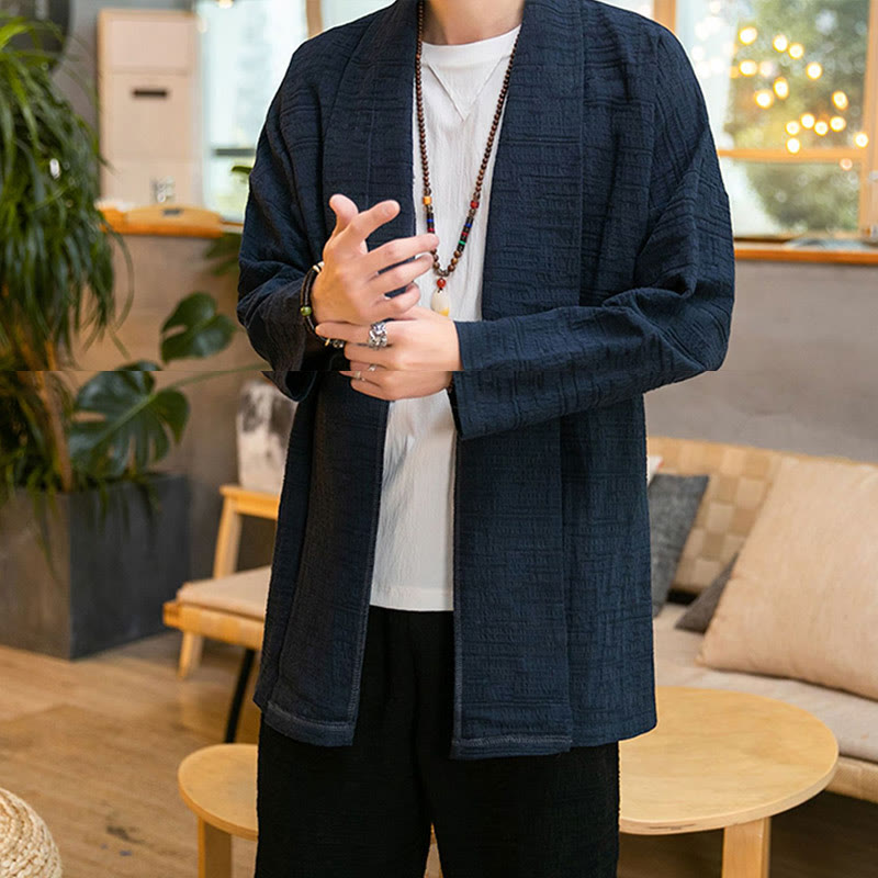 Buddha Stones Fallen Einfache Lose Plain Leinen Mischung Herren Mittellangen Mantel Kleidung - image 19