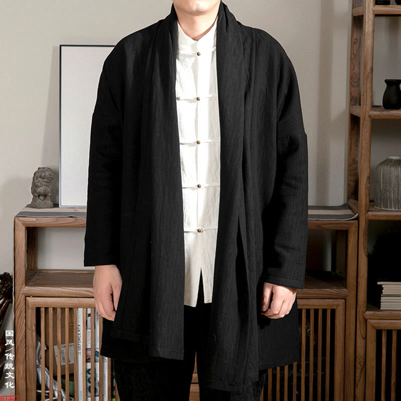 Buddha Stones Fall Simple Jacquard Zen Plüsch Baumwolle gefüttert Herren Mittellanger Mantel Kleidung - Schwarz - US/ UK/AU44,EU54 (4XL) - image 5