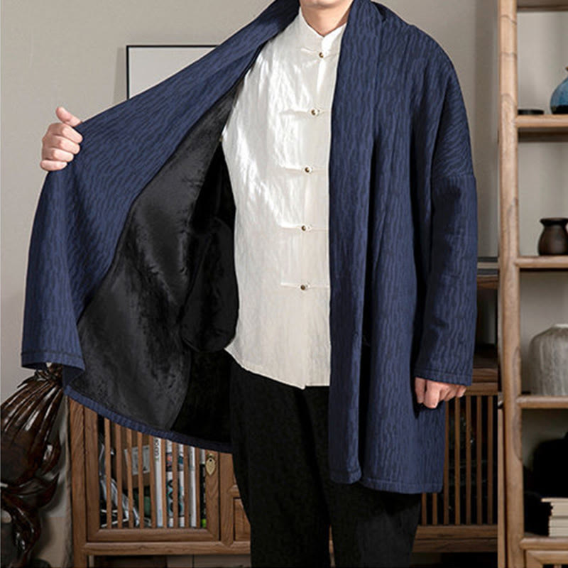 Buddha Stones Fall Simple Jacquard Zen Plüsch Baumwolle gefüttert Herren Mittellanger Mantel Kleidung - image 1