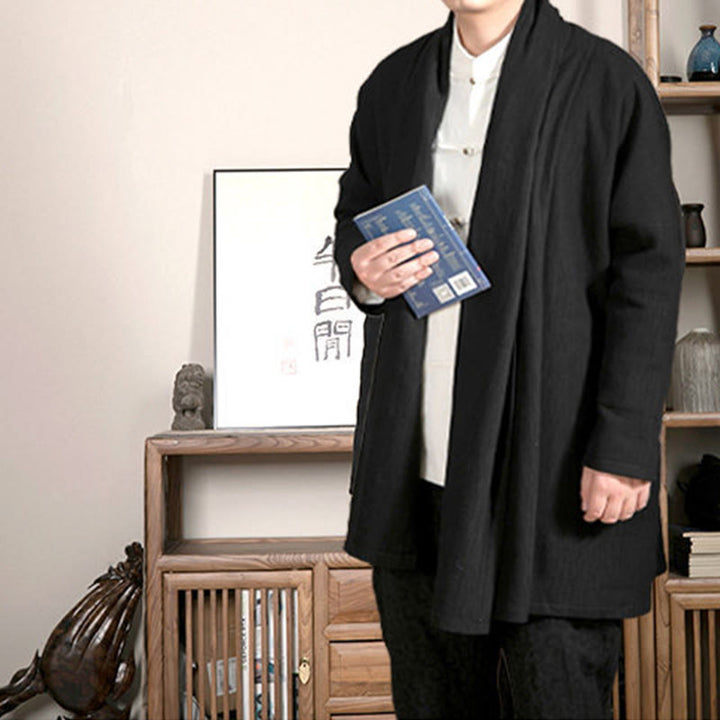 Buddha Stones Fall Simple Jacquard Zen Plüsch Baumwolle gefüttert Herren Mittellanger Mantel Kleidung - image 7