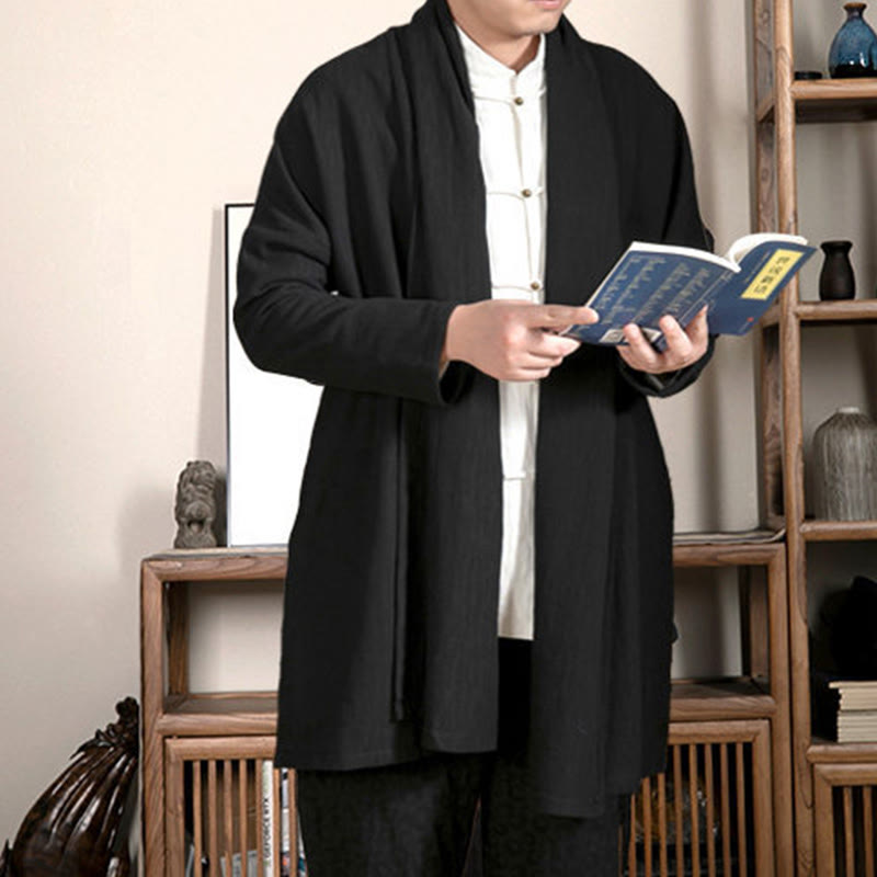 Buddha Stones Fall Simple Jacquard Zen Plüsch Baumwolle gefüttert Herren Mittellanger Mantel Kleidung - image 9