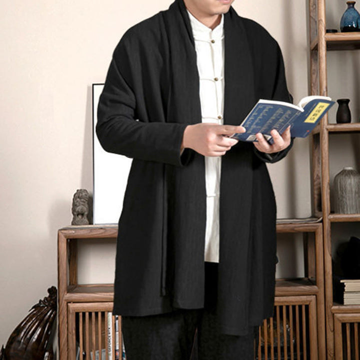 Buddha Stones Fall Simple Jacquard Zen Plüsch Baumwolle gefüttert Herren Mittellanger Mantel Kleidung - image 9