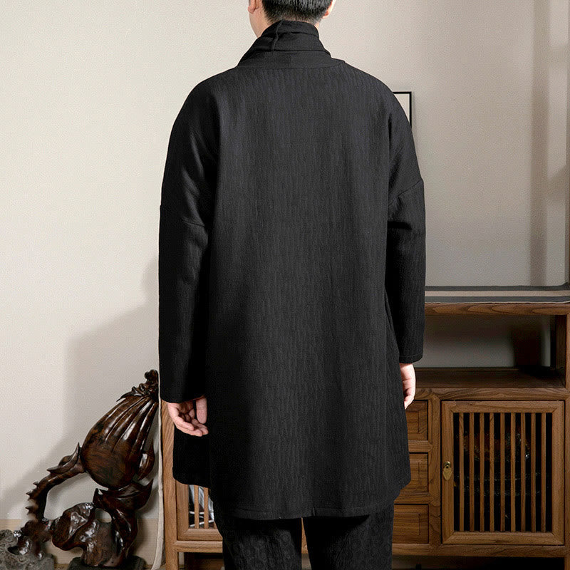 Buddha Stones Fall Simple Jacquard Zen Plüsch Baumwolle gefüttert Herren Mittellanger Mantel Kleidung - image 10