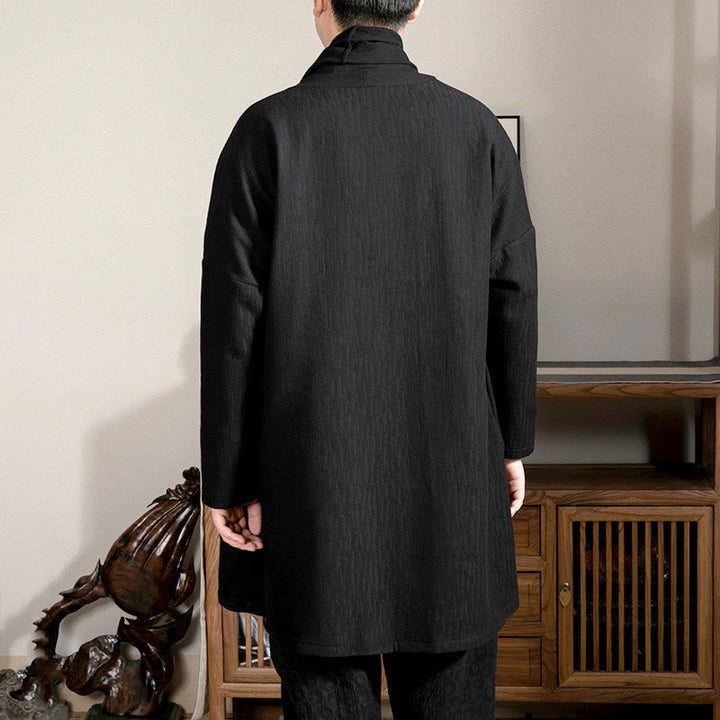 Buddha Stones Fall Simple Jacquard Zen Plüsch Baumwolle gefüttert Herren Mittellanger Mantel Kleidung - image 10