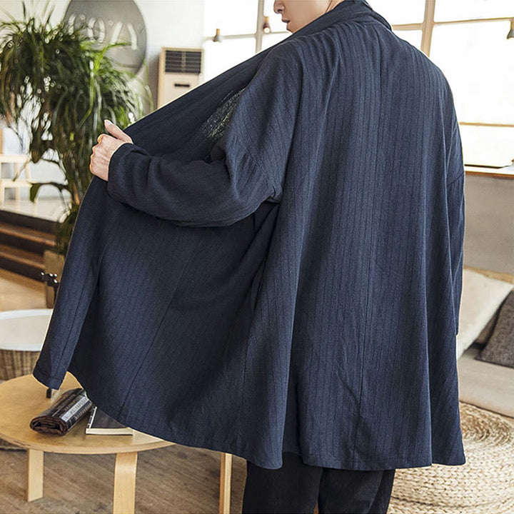 Buddha Stones Fallen Einfache Casual Loose Plain Leinenmischung Herren Mittellanger Mantel Kleidung - image 23