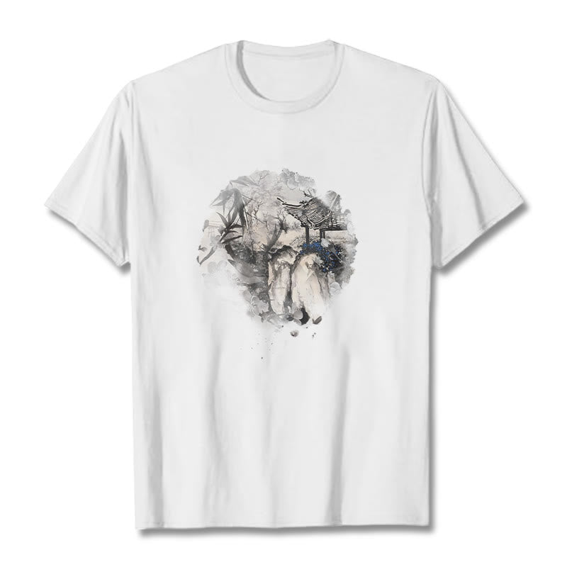 Buddha Stones Chinesischen Bambus Berg Pavillon Design Muster T T-shirt - Weiß - 2XL - image 8