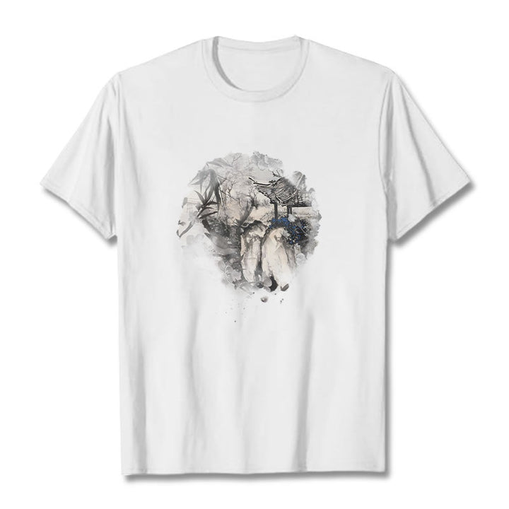 Buddha Stones Chinesischen Bambus Berg Pavillon Design Muster T T-shirt - Weiß - 2XL - image 8