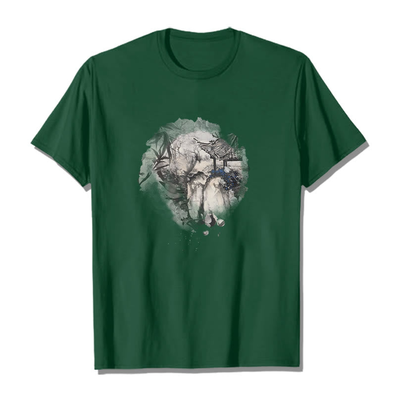 Buddha Stones Chinesischen Bambus Berg Pavillon Design Muster T T-shirt - Waldgrün - 2XL - image 11