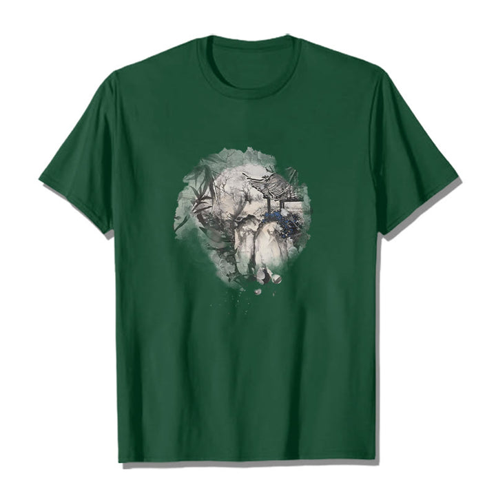 Buddha Stones Chinesischen Bambus Berg Pavillon Design Muster T T-shirt - Waldgrün - 2XL - image 11