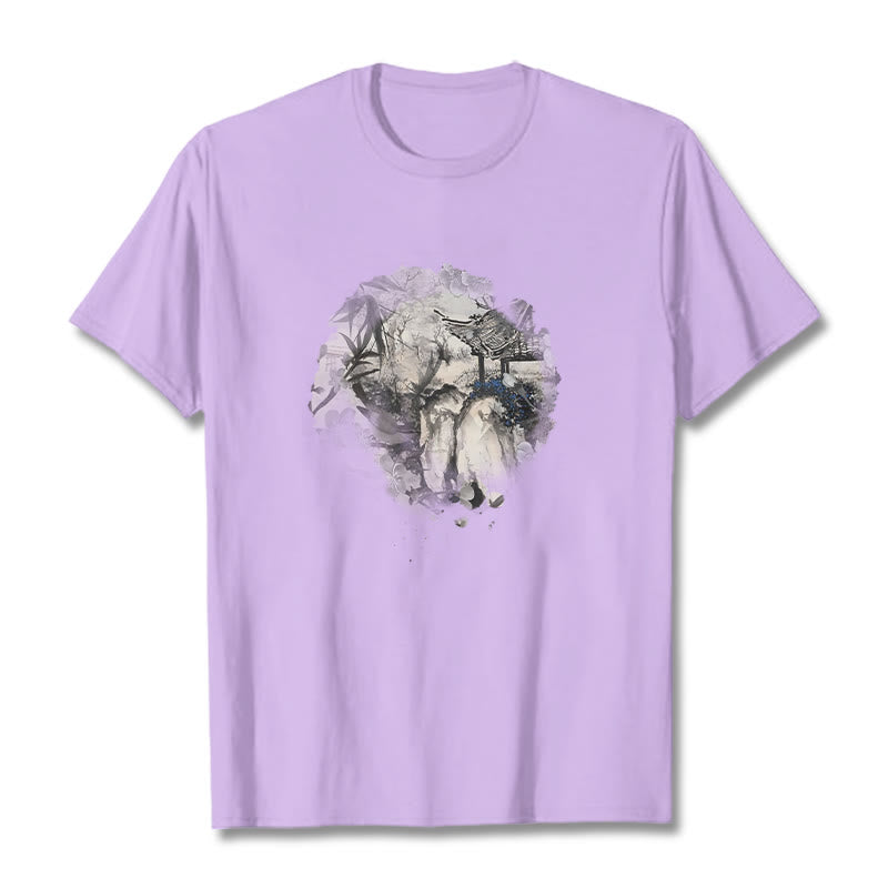 Buddha Stones Chinesischen Bambus Berg Pavillon Design Muster T T-shirt - Pflaume - 2XL - image 18