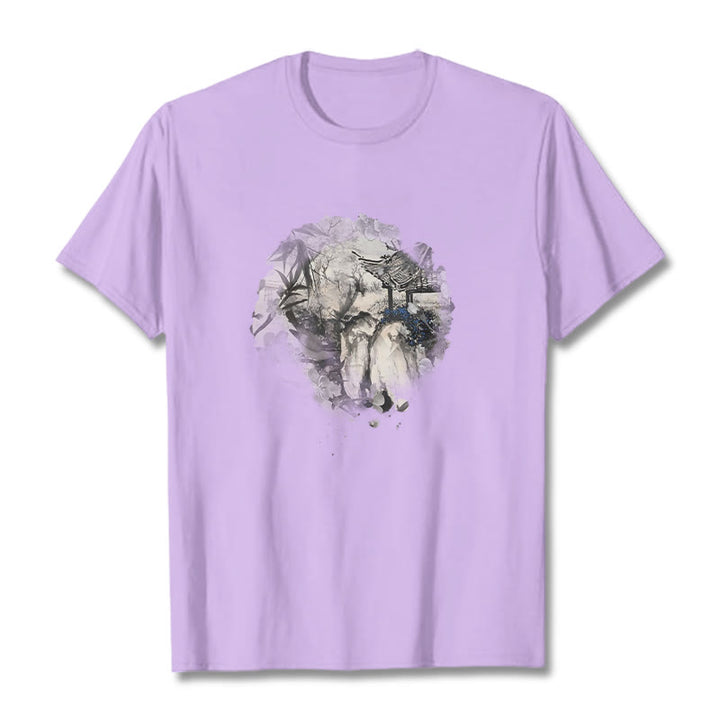 Buddha Stones Chinesischen Bambus Berg Pavillon Design Muster T T-shirt - Pflaume - 2XL - image 18