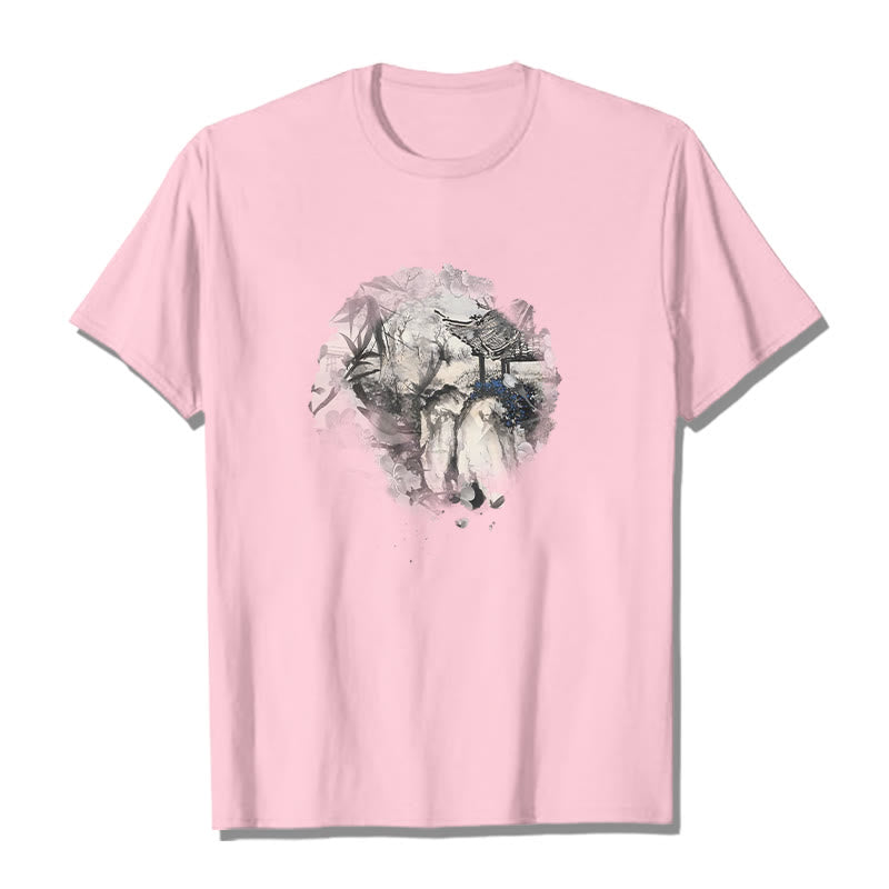 Buddha Stones Chinesischen Bambus Berg Pavillon Design Muster T T-shirt - Hellrosa - 2XL - image 14