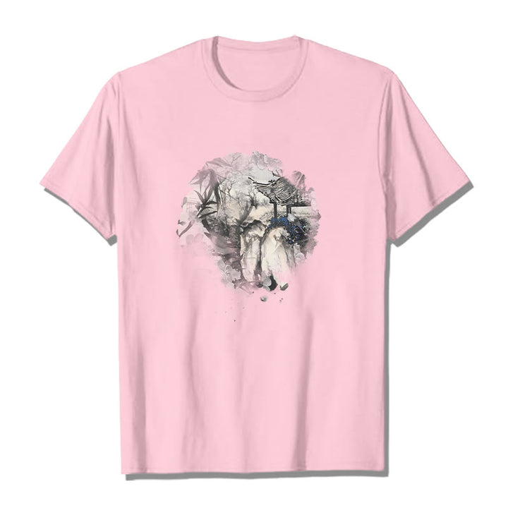 Buddha Stones Chinesischen Bambus Berg Pavillon Design Muster T T-shirt - Hellrosa - 2XL - image 14