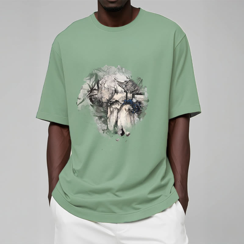 Buddha Stones Chinesischen Bambus Berg Pavillon Design Muster T T-shirt - image 17