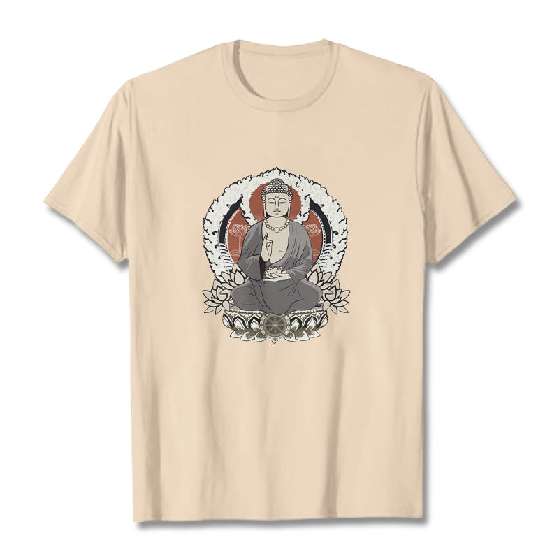 Buddha Stones Meditierender Buddha Sitzend Mit Lotus Muster T T-shirt - Bisque - 2XL - image 1