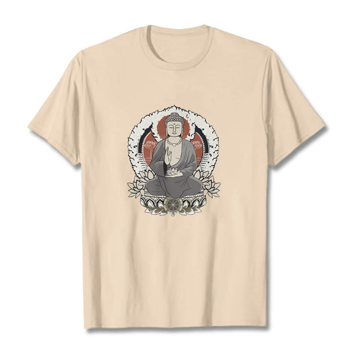 Buddha Stones Meditierender Buddha Sitzend Mit Lotus Muster T T-shirt - Bisque - 2XL - image 1