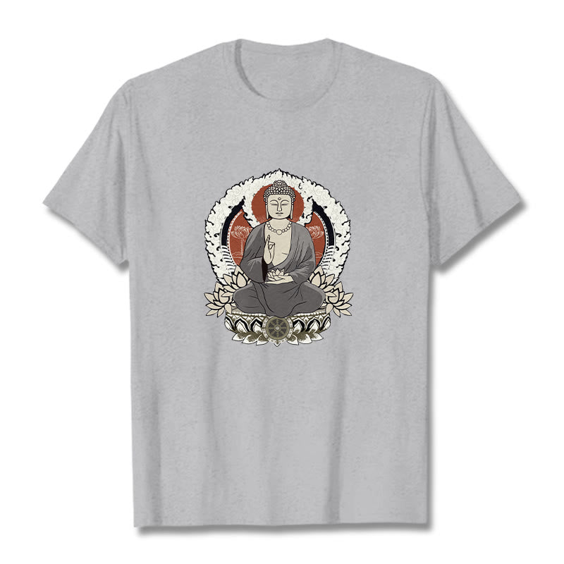 Buddha Stones Meditierender Buddha Sitzend Mit Lotus Muster T T-shirt - Hellgrau - 2XL - image 20