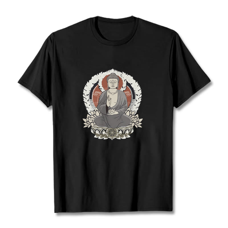 Buddha Stones Meditierender Buddha Sitzend Mit Lotus Muster T T-shirt - Schwarz - 2XL - image 4