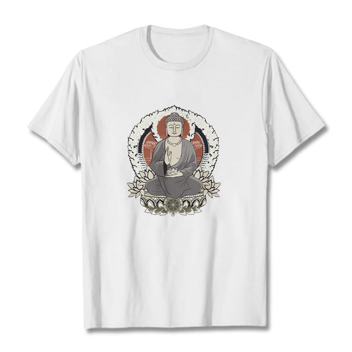 Buddha Stones Meditierender Buddha Sitzend Mit Lotus Muster T T-shirt - Weiß - 2XL - image 8
