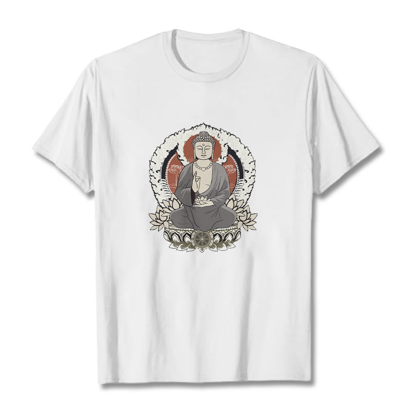 Buddha Stones Meditierender Buddha Sitzend Mit Lotus Muster T T-shirt - Weiß - 2XL - image 8