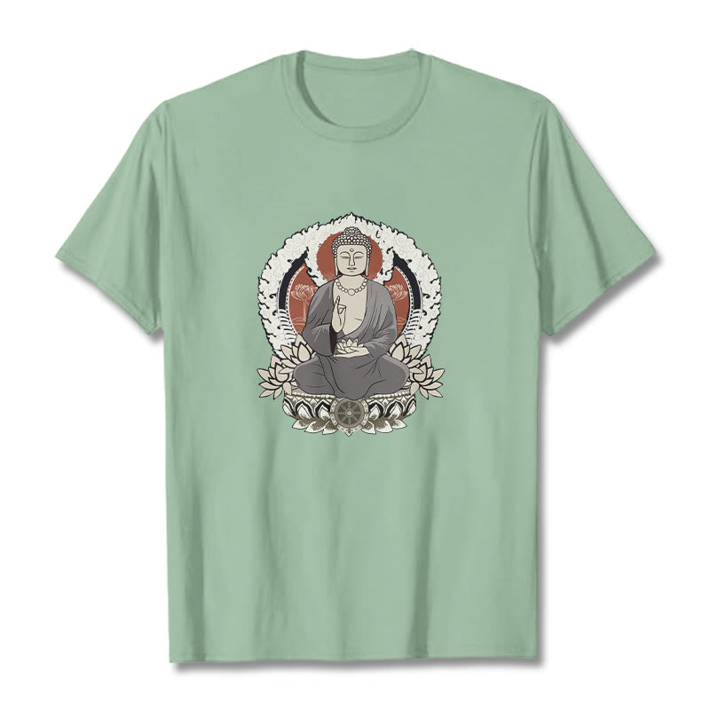 Buddha Stones Meditierender Buddha Sitzend Mit Lotus Muster T T-shirt - Blassgrün - 2XL - image 15
