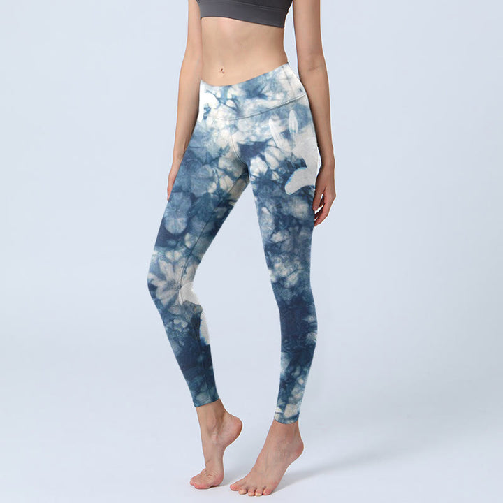 Buddha Stones, blaue Lilien-Blumen, Aquarell-Texturdruck, Gym-Leggings für Damen, Yoga-Hose - Stahlblau - US18, UK/AU22,EU50 (4XL) - image 1