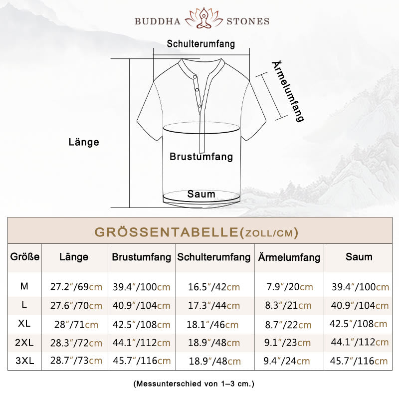 Buddha Stones Einfarbig Kurzarm Halbknopf Hemd Baumwolle Leinen Herren Kleidung - image 7