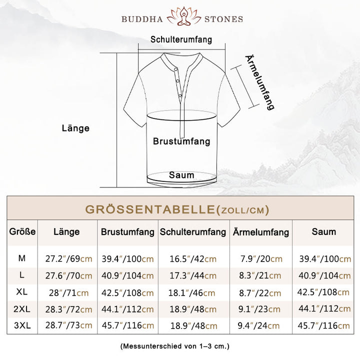 Buddha Stones Einfarbig Kurzarm Halbknopf Hemd Baumwolle Leinen Herren Kleidung - image 7