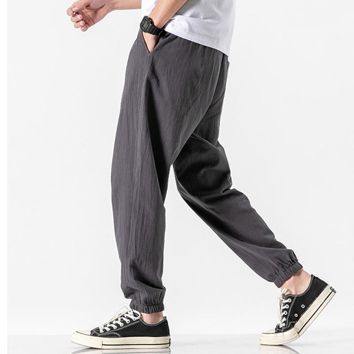 Buddha Stones Einfarbige Herrenhose aus Baumwolle mit Kordelzug und Taschen - image 7