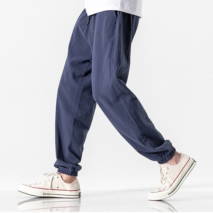 Buddha Stones Einfarbige Herrenhose aus Baumwolle mit Kordelzug und Taschen - image 18