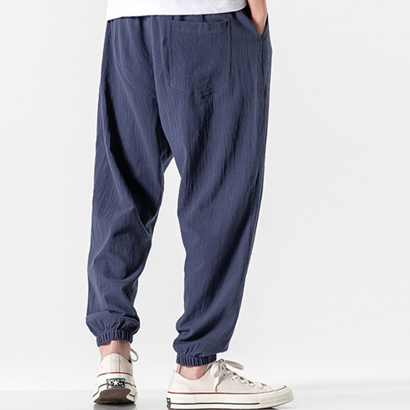 Buddha Stones Einfarbige Herrenhose aus Baumwolle mit Kordelzug und Taschen - image 19