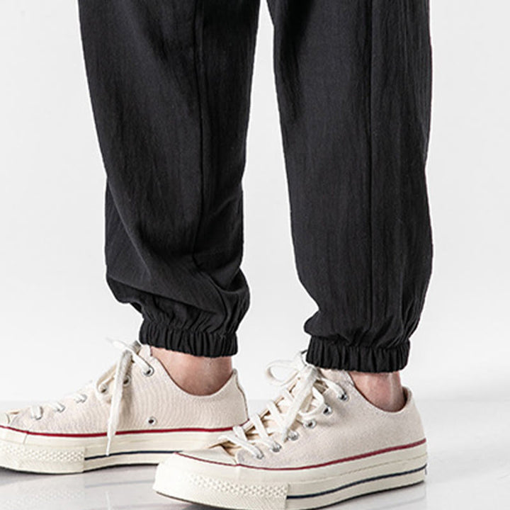 Buddha Stones Einfarbige Herrenhose aus Baumwolle mit Kordelzug und Taschen - image 16