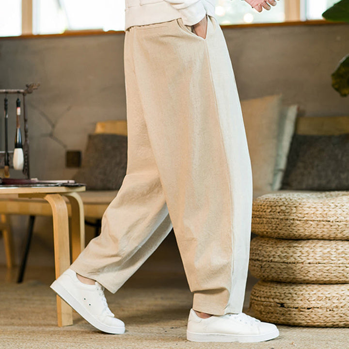 Buddha Stones Einfarbige Haremshose aus Baumwollleinen mit Kordelzug für Herren mit Taschen - image 29