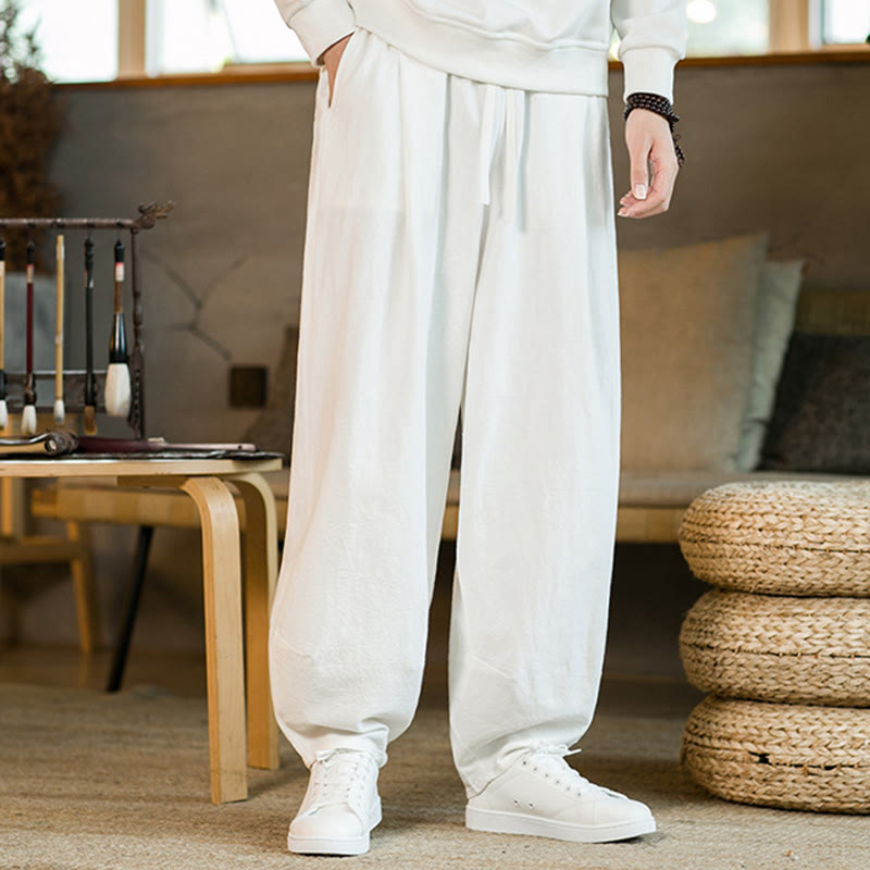 Buddha Stones Einfarbige Haremshose aus Baumwollleinen mit Kordelzug für Herren mit Taschen - Weiß - US/ UK/AU46,EU56 (5XL) - image 17