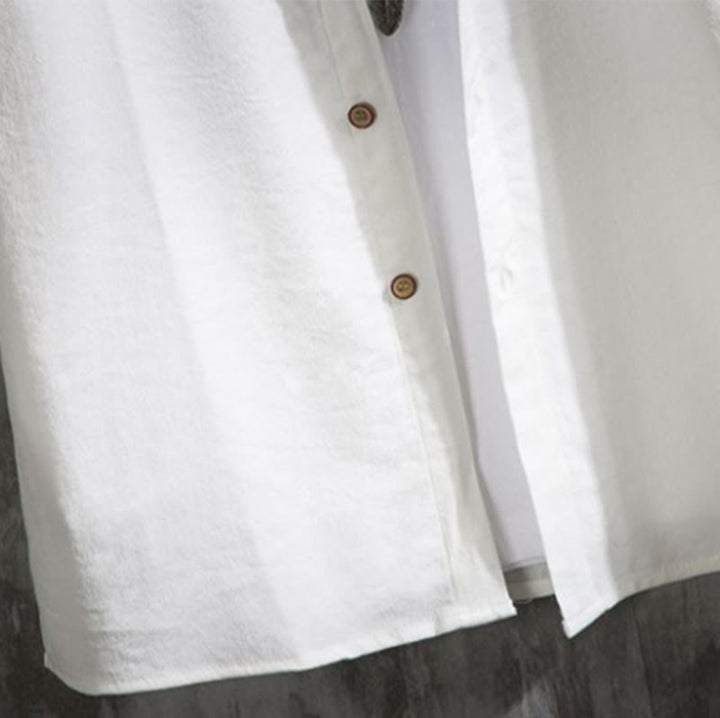 Buddha Stones Lässiges, einfarbiges Herrenhemd mit Dreiviertelärmeln und Knopfleiste vorne - image 4