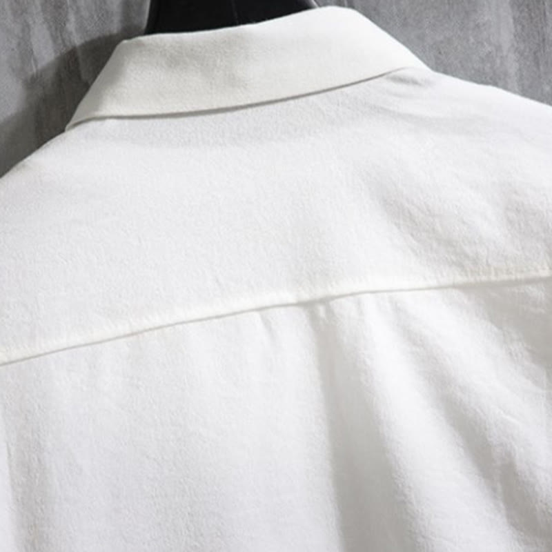 Buddha Stones Lässiges, einfarbiges Herrenhemd mit Dreiviertelärmeln und Knopfleiste vorne - image 10