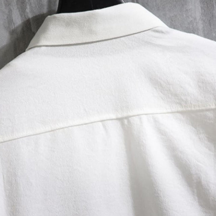 Buddha Stones Lässiges, einfarbiges Herrenhemd mit Dreiviertelärmeln und Knopfleiste vorne - image 10