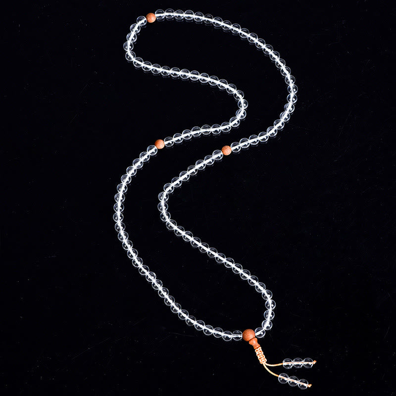 Buddha Stones 108 Mala-Perlen Naturstein weißer Kristall Sandelholz Heilung Armband