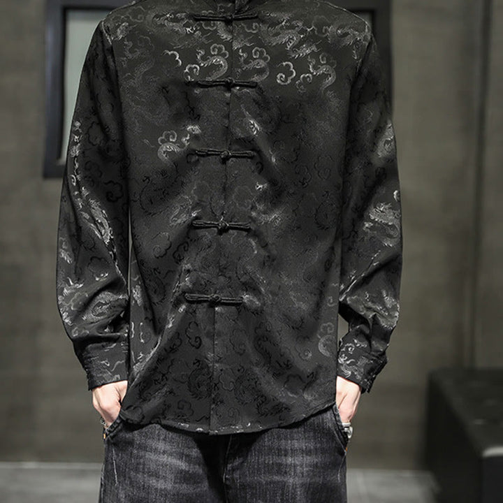 Buddha Stones Casual Drachenmuster Froschknopf Tang Anzug Leinen Herrenjacke Hemd - image 36