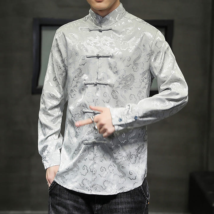 Buddha Stones Casual Drachenmuster Froschknopf Tang Anzug Leinen Herrenjacke Hemd - image 25