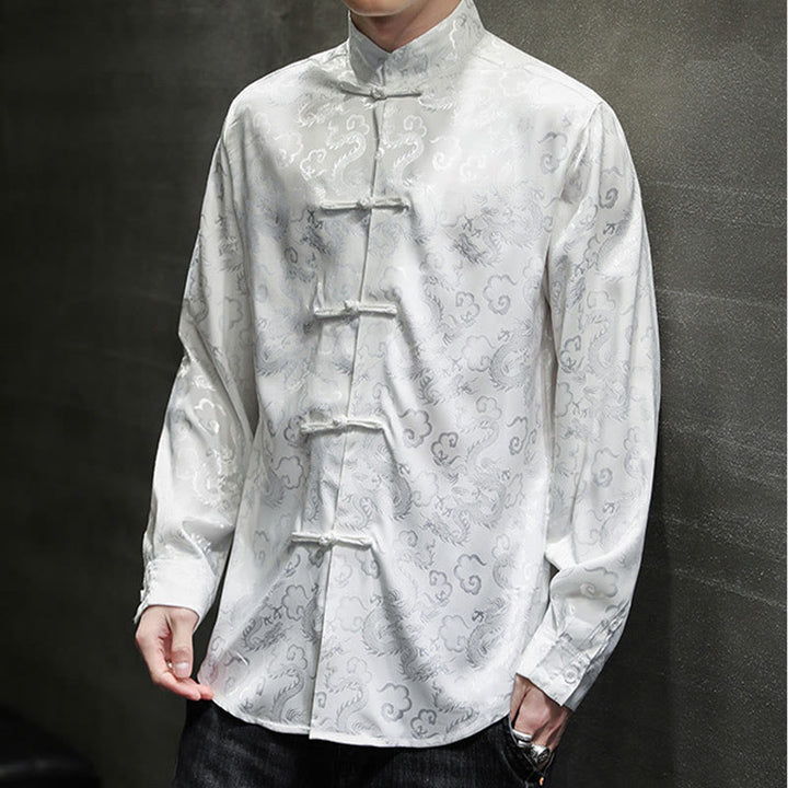 Buddha Stones Casual Drachenmuster Froschknopf Tang Anzug Leinen Herrenjacke Hemd - image 12