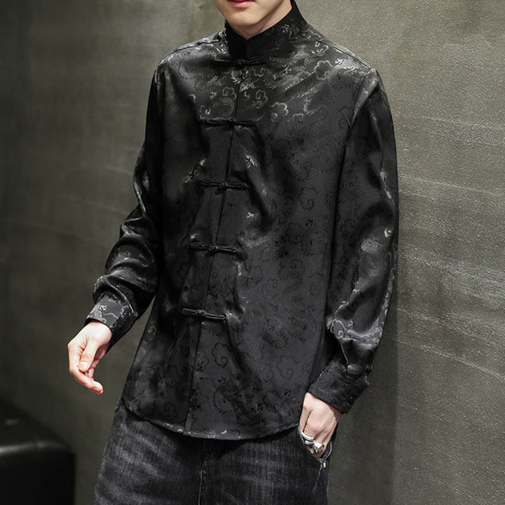 Buddha Stones Casual Drachenmuster Froschknopf Tang Anzug Leinen Herrenjacke Hemd - image 31