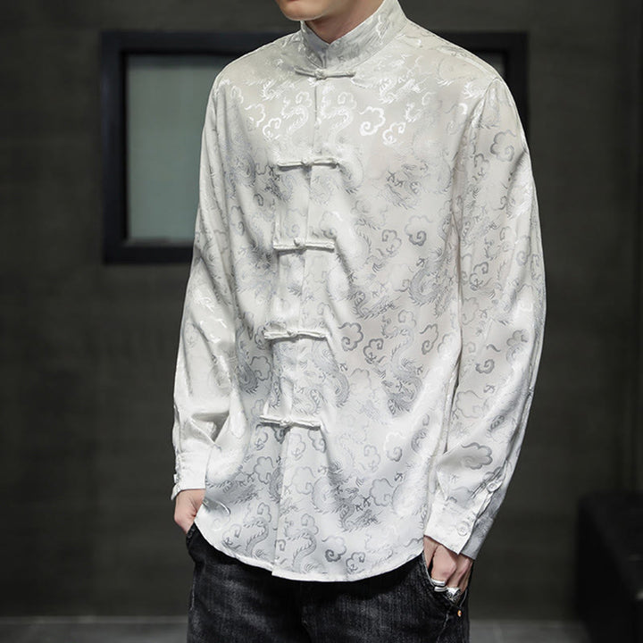 Buddha Stones Casual Drachenmuster Froschknopf Tang Anzug Leinen Herrenjacke Hemd - image 13