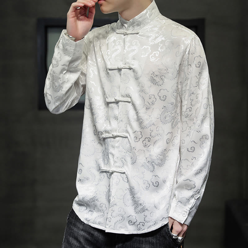 Buddha Stones Casual Drachenmuster Froschknopf Tang Anzug Leinen Herrenjacke Hemd - image 14