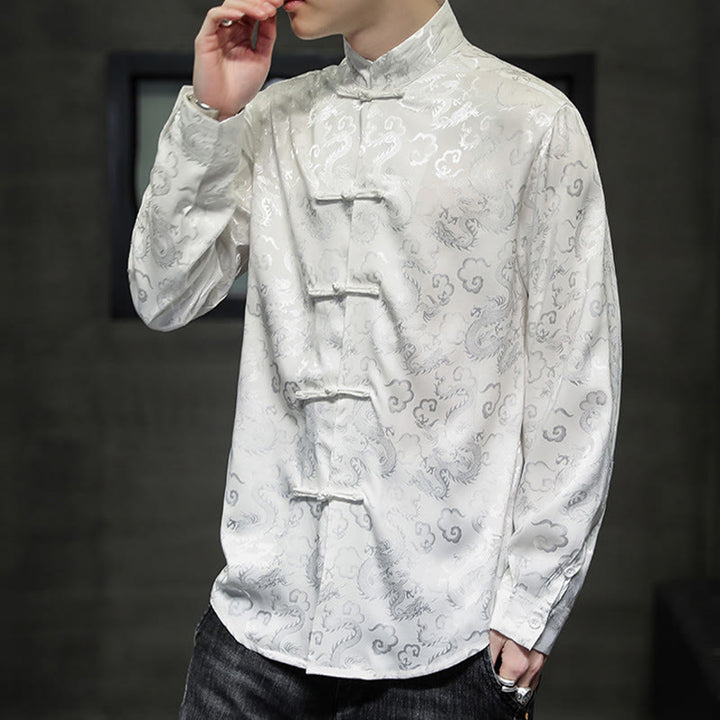 Buddha Stones Casual Drachenmuster Froschknopf Tang Anzug Leinen Herrenjacke Hemd - image 14