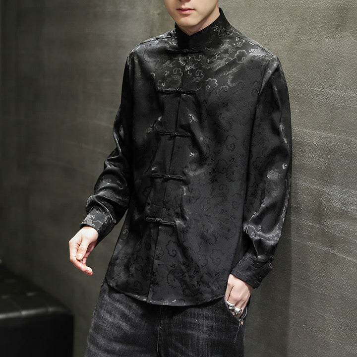 Buddha Stones Casual Drachenmuster Froschknopf Tang Anzug Leinen Herrenjacke Hemd - image 33